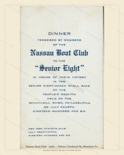Vintage menu preview — 1906 Vintage Dinner Menu — Nassau Boat Club, Athletic & Yacht Club Card (Com