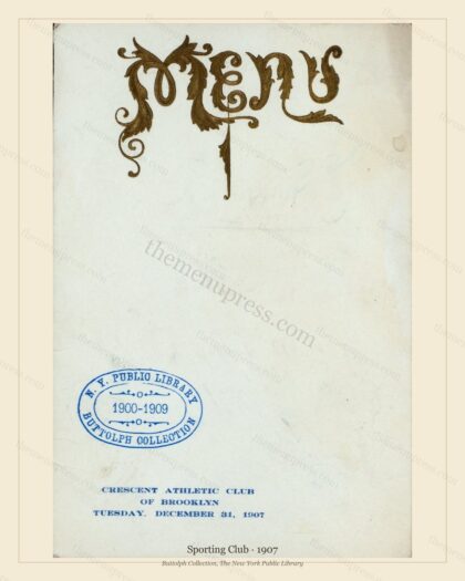 Vintage menu preview — 1907 Vintage Dinner Menu — Vintage Sporting Club, Athletic & Yacht Club Card