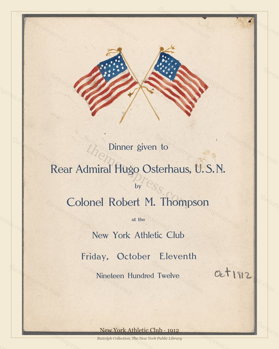Vintage menu preview — 1912 Vintage Dinner Menu — New York Athletic Club, Athletic & Yacht Club Car