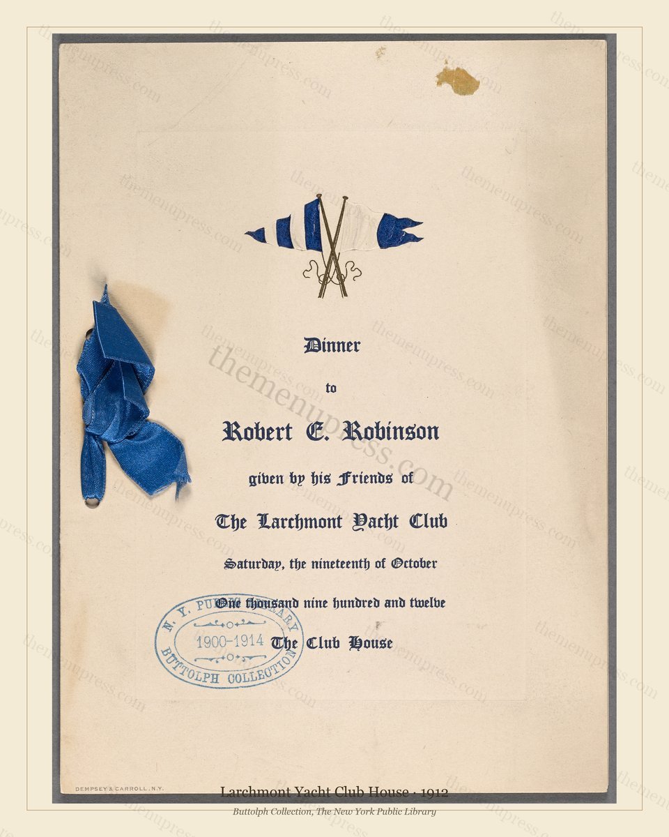 Vintage menu preview — 1912 Vintage Dinner Menu — Larchmont Yacht Club House, Athletic & Yacht Club