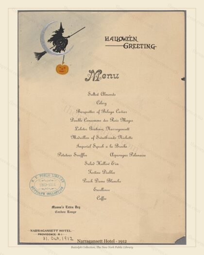 Vintage menu preview — 1912 Vintage Dinner Menu — Narragansett Hotel, Athletic & Yacht Club Card