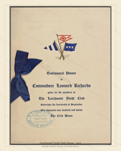 Vintage menu preview — 1912 Vintage Dinner Menu — Larchmont Yacht Club House, Athletic & Yacht Club