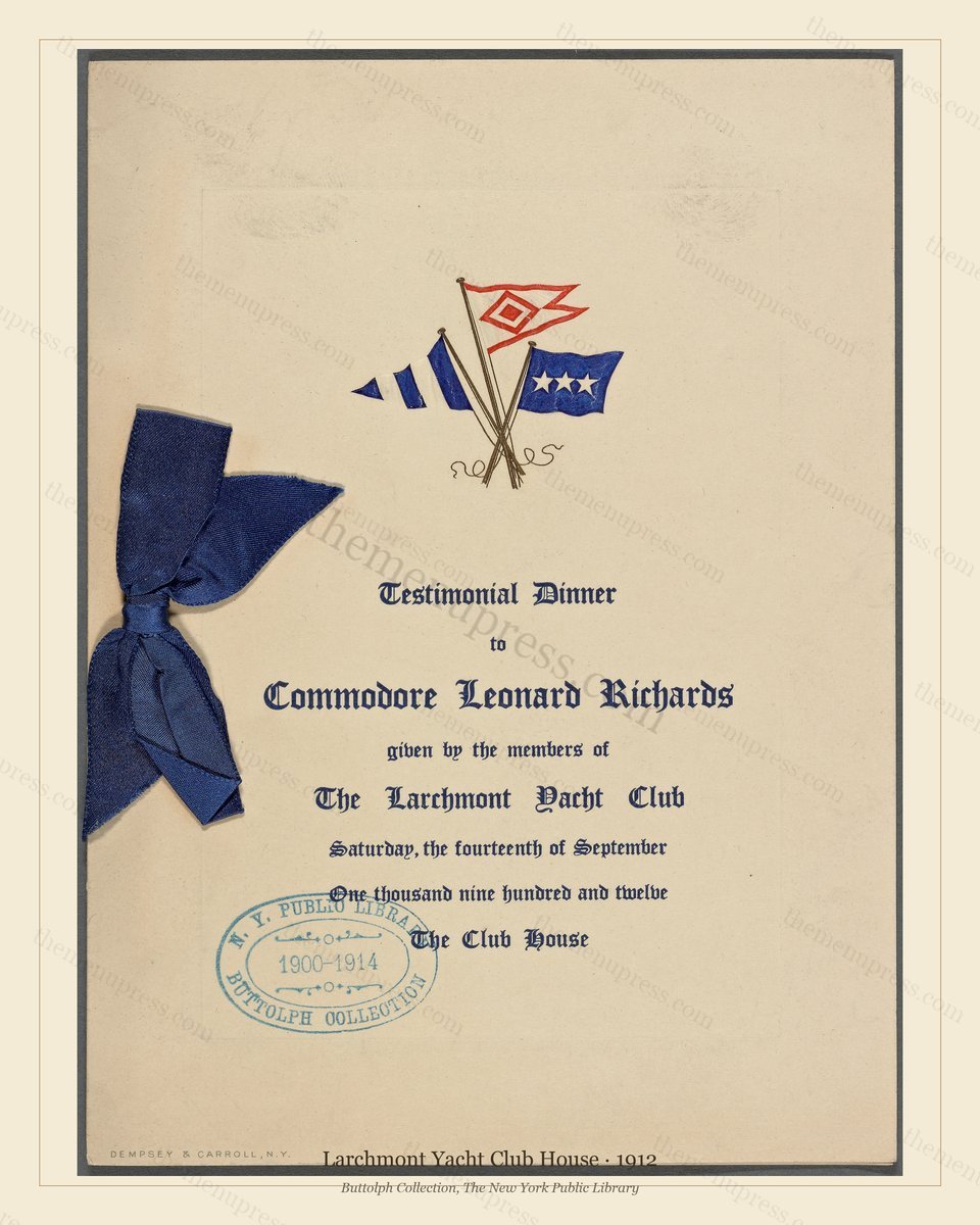 Vintage menu preview — 1912 Vintage Dinner Menu — Larchmont Yacht Club House, Athletic & Yacht Club
