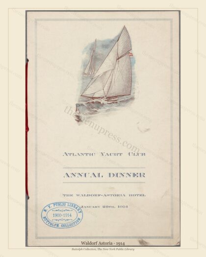 Vintage menu preview — 1914 Vintage Dinner Menu — Waldorf Astoria, Athletic & Yacht Club Card (Comp