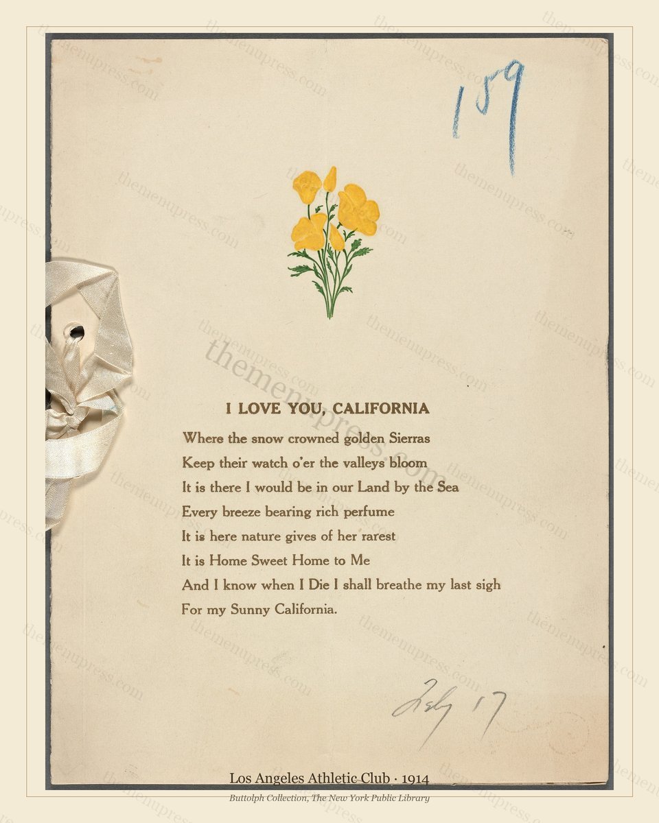 Vintage menu preview — 1914 Vintage Dinner Menu — Los Angeles Athletic Club, Athletic & Yacht Club