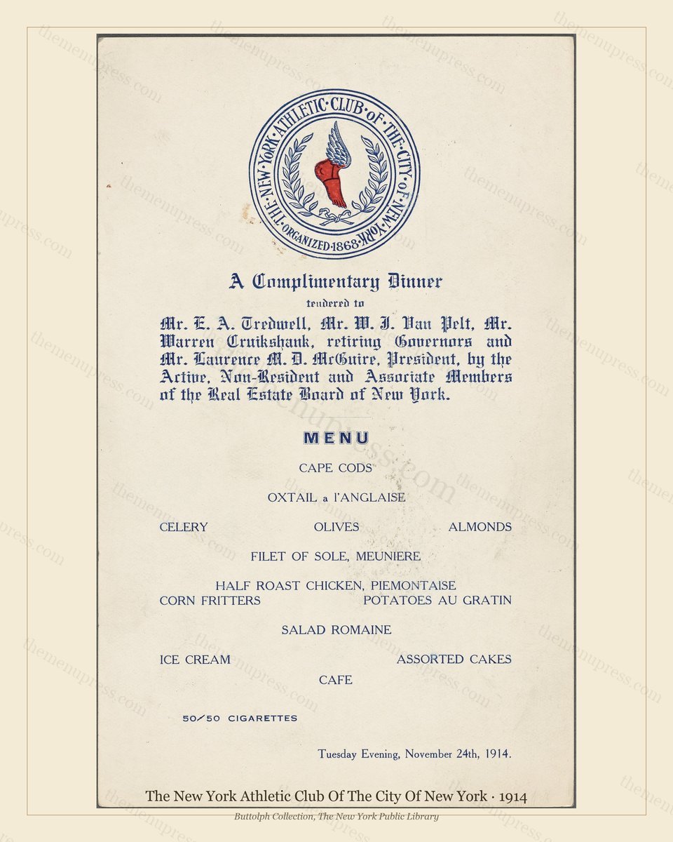 Vintage menu preview — 1914 Vintage Dinner Menu — The New York Athletic Club of the City o, Athletic &a
