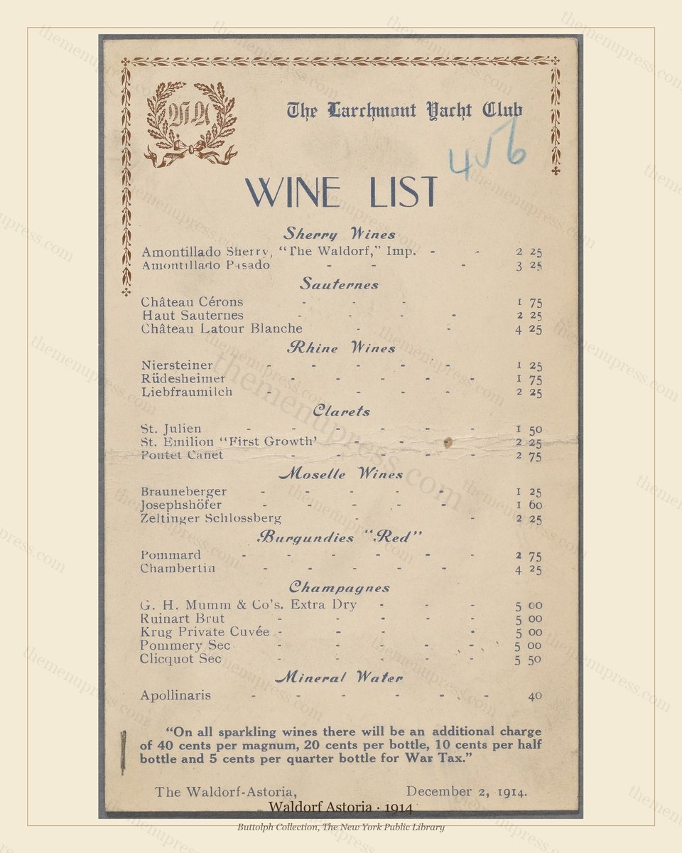 Vintage menu preview — 1914 Vintage Dinner Menu — Waldorf Astoria, Athletic & Yacht Club Card