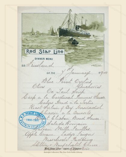 Vintage menu preview — 1900 Vintage Dinner Menu — Red Star Line, Transatlantic Ocean Liner Card