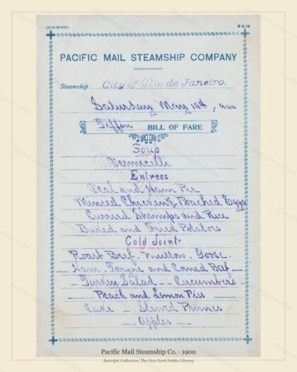 Vintage menu preview — 1900 Vintage Menu Menu — Pacific Mail Steamship Co., Transatlantic Ocean Liner C