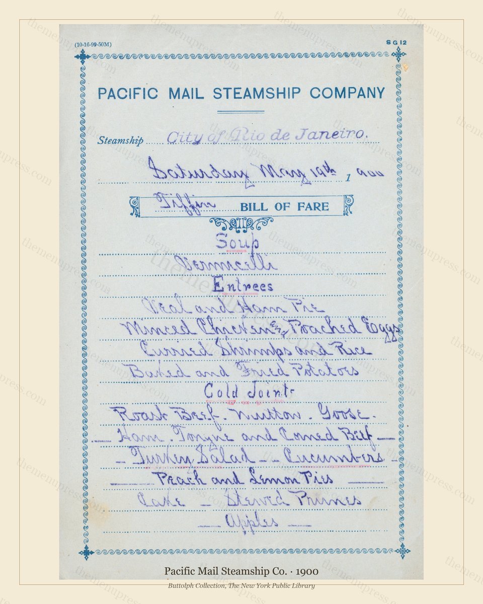 Vintage menu preview — 1900 Vintage Menu Menu — Pacific Mail Steamship Co., Transatlantic Ocean Liner C