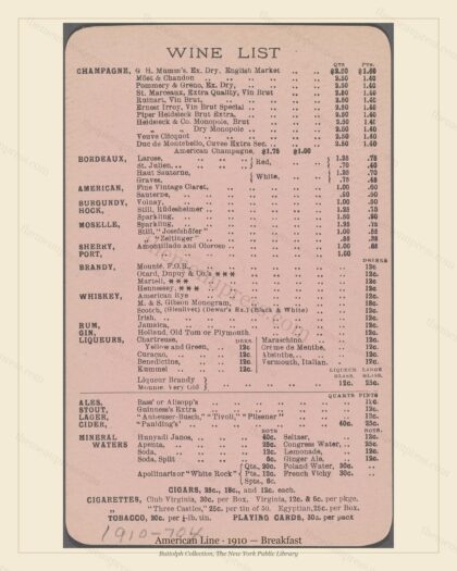 Vintage menu preview — 1910 Vintage Breakfast Menu — American Line, Transatlantic Ocean Liner Card (Com