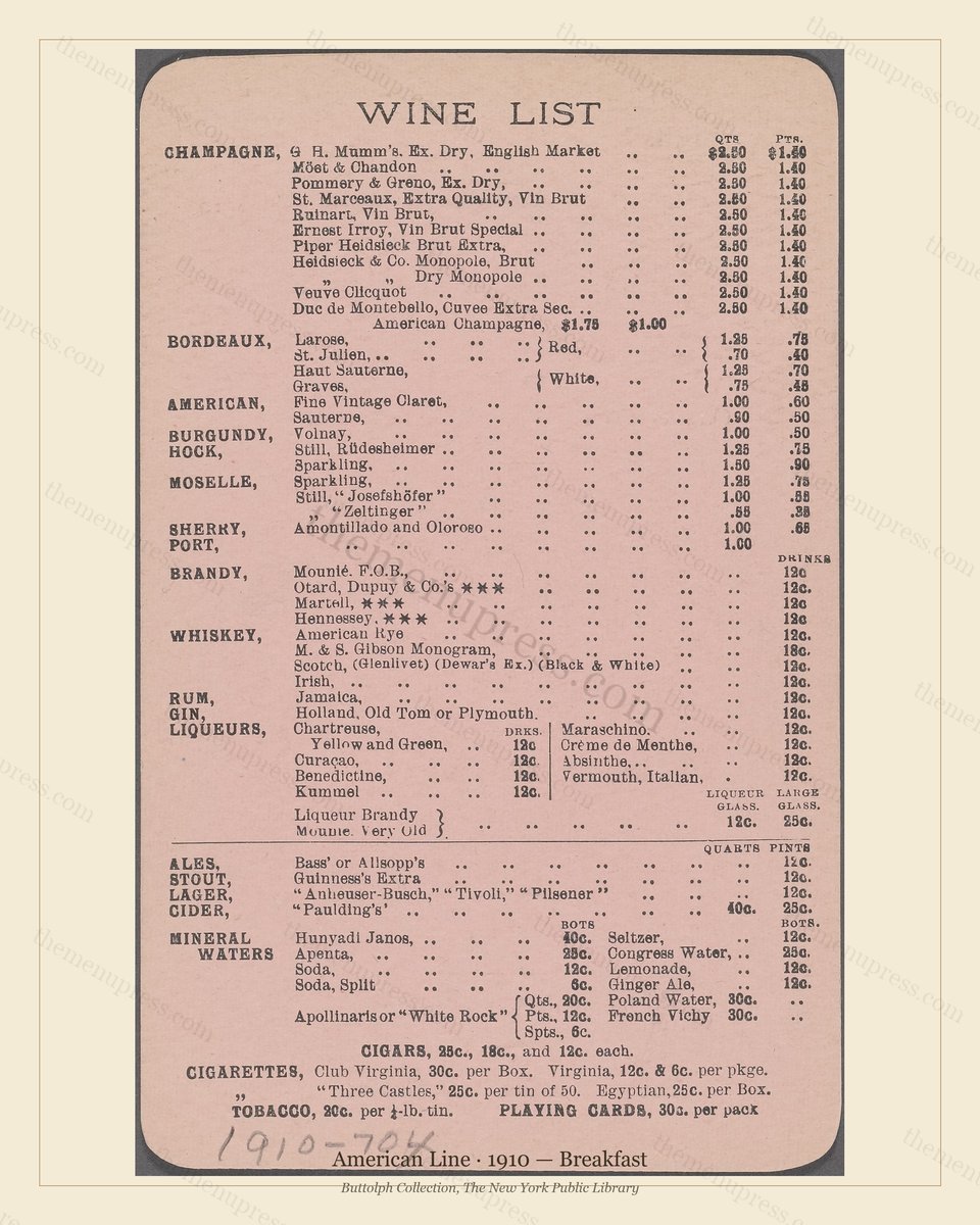 Vintage menu preview — 1910 Vintage Breakfast Menu — American Line, Transatlantic Ocean Liner Card (Com