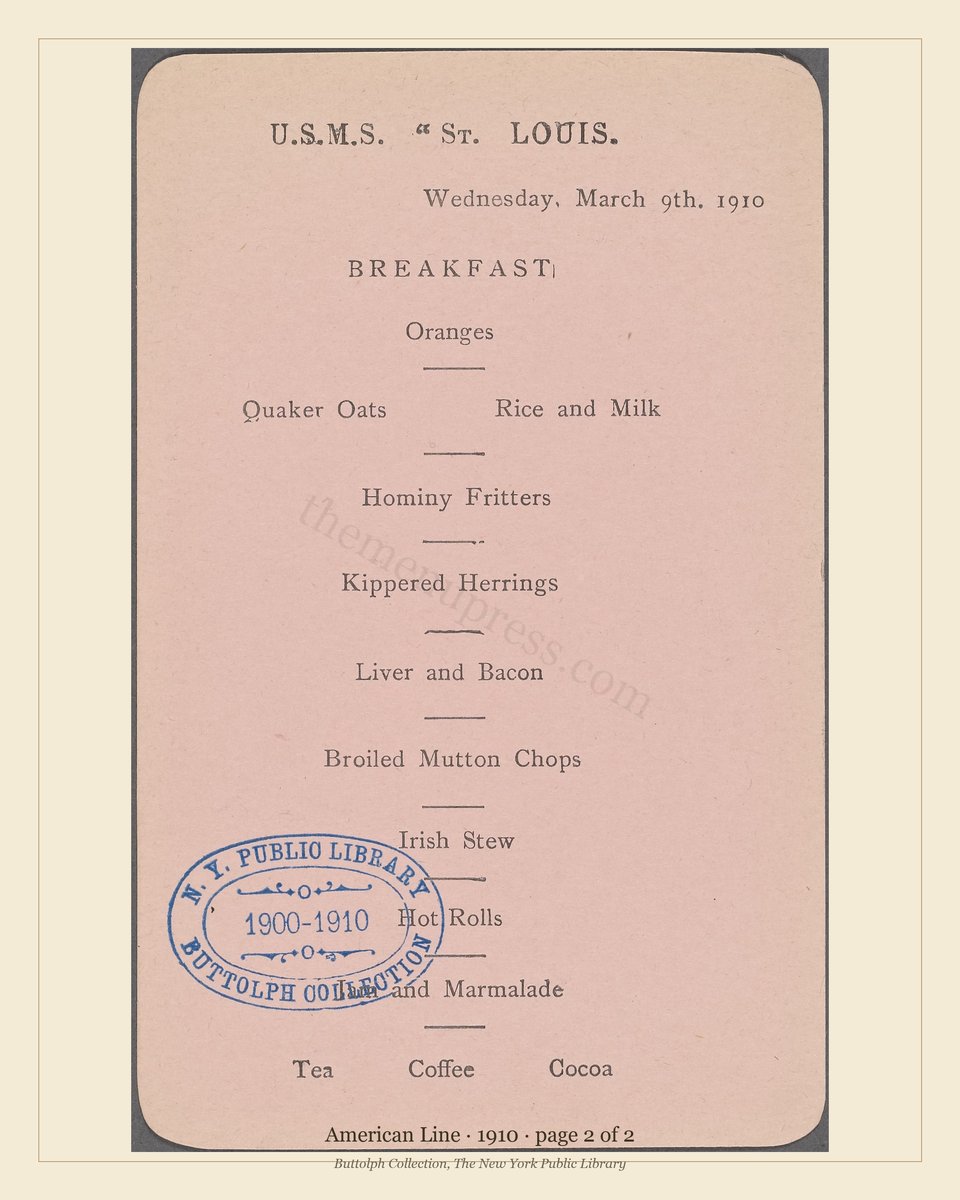 Vintage menu — page 2 of 2