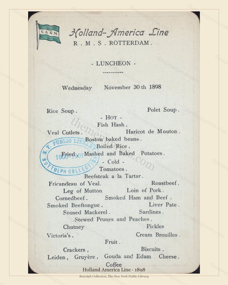 Vintage menu preview — 1898 Vintage Menu Menu — Holland America Line, Transatlantic Ocean Liner Card (C