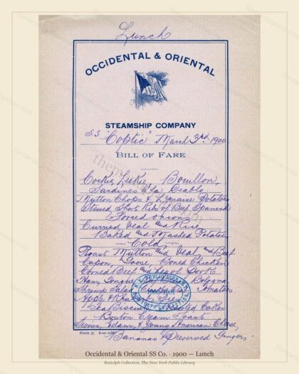 Vintage menu preview — 1900 Vintage Lunch Menu — Occidental & Oriental SS Co., Transatlantic Ocean