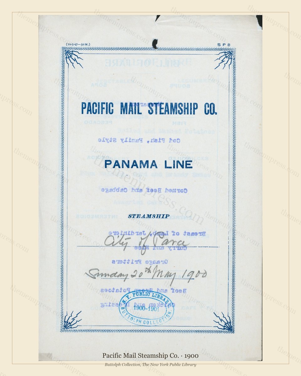 Vintage menu preview — 1900 Vintage Menu Menu — Pacific Mail Steamship Co., Transatlantic Ocean Liner C