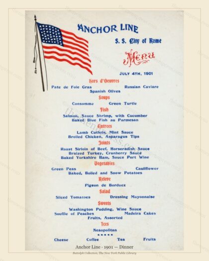 Vintage menu preview — 1901 Vintage Dinner Menu — Anchor Line, Transatlantic Ocean Liner Card (Complete