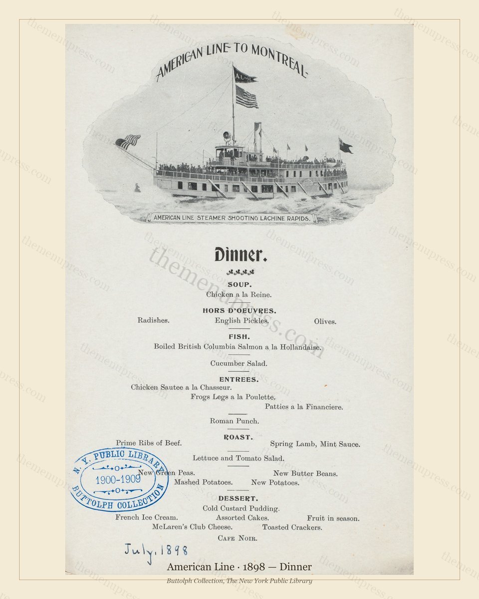 Vintage menu preview — 1898 Vintage Dinner Menu — American Line, Transatlantic Ocean Liner Card (Comple