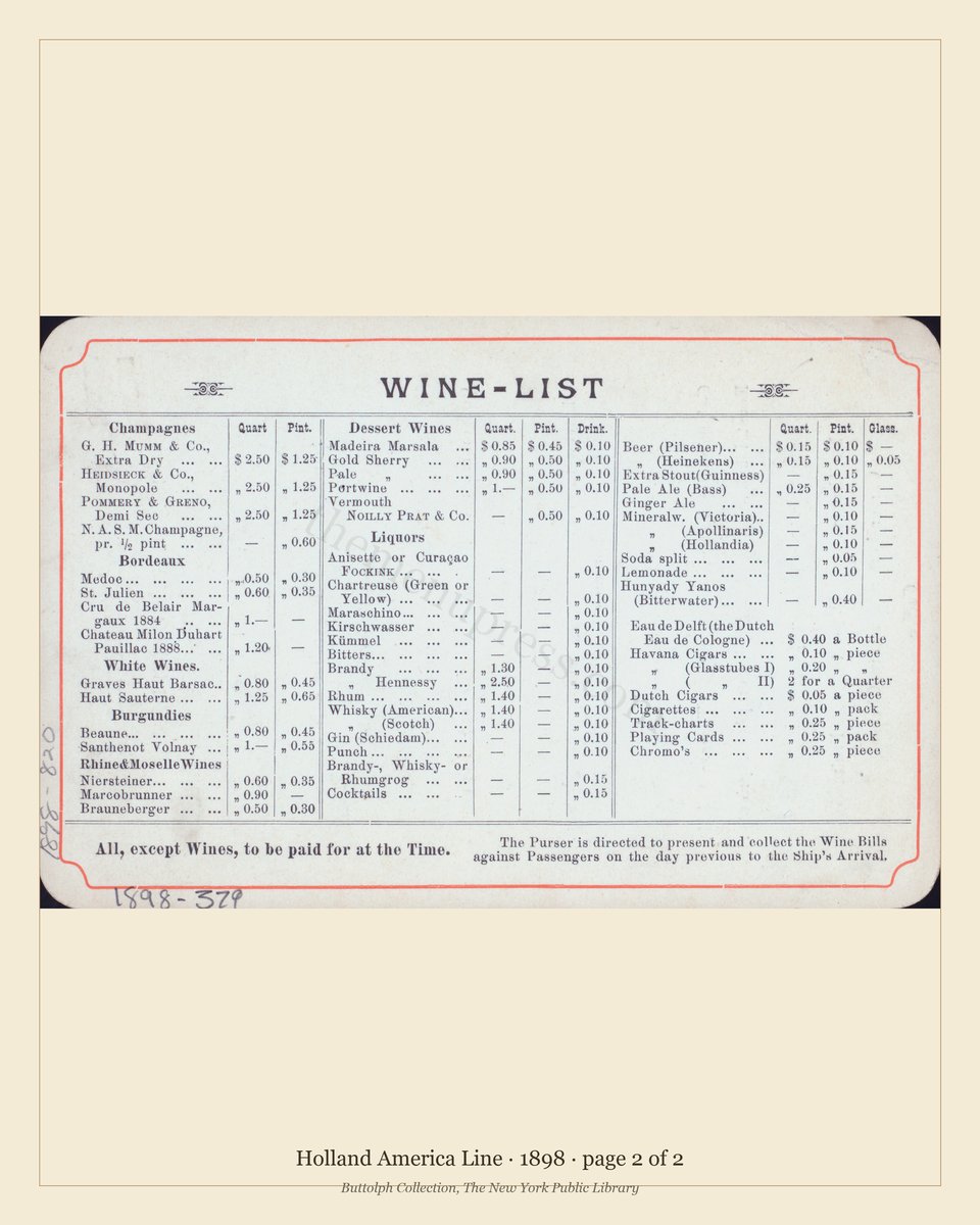 Vintage menu — page 2 of 2