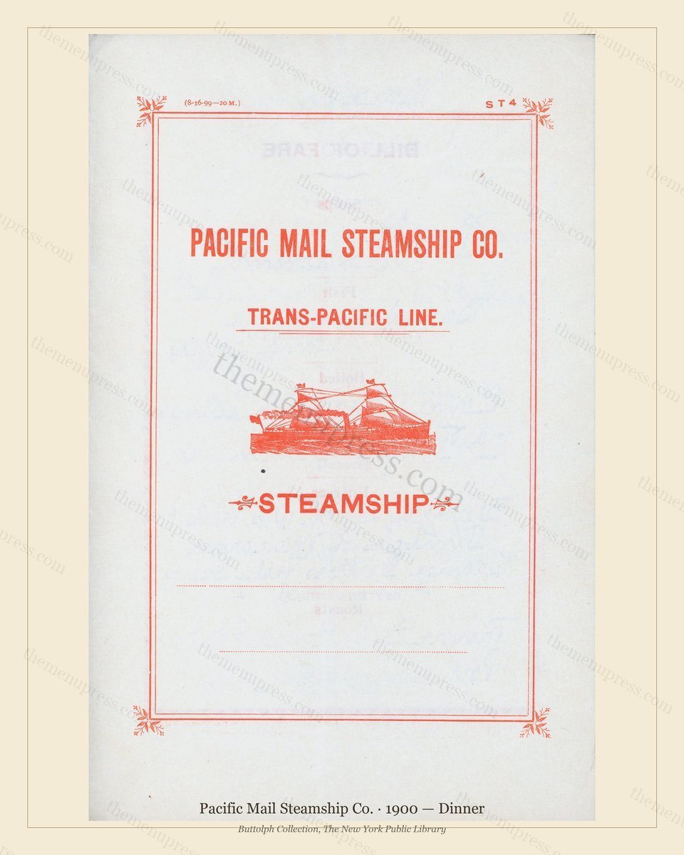Vintage menu preview — 1900 Vintage Dinner Menu — Pacific Mail Steamship Co., Transatlantic Ocean Liner