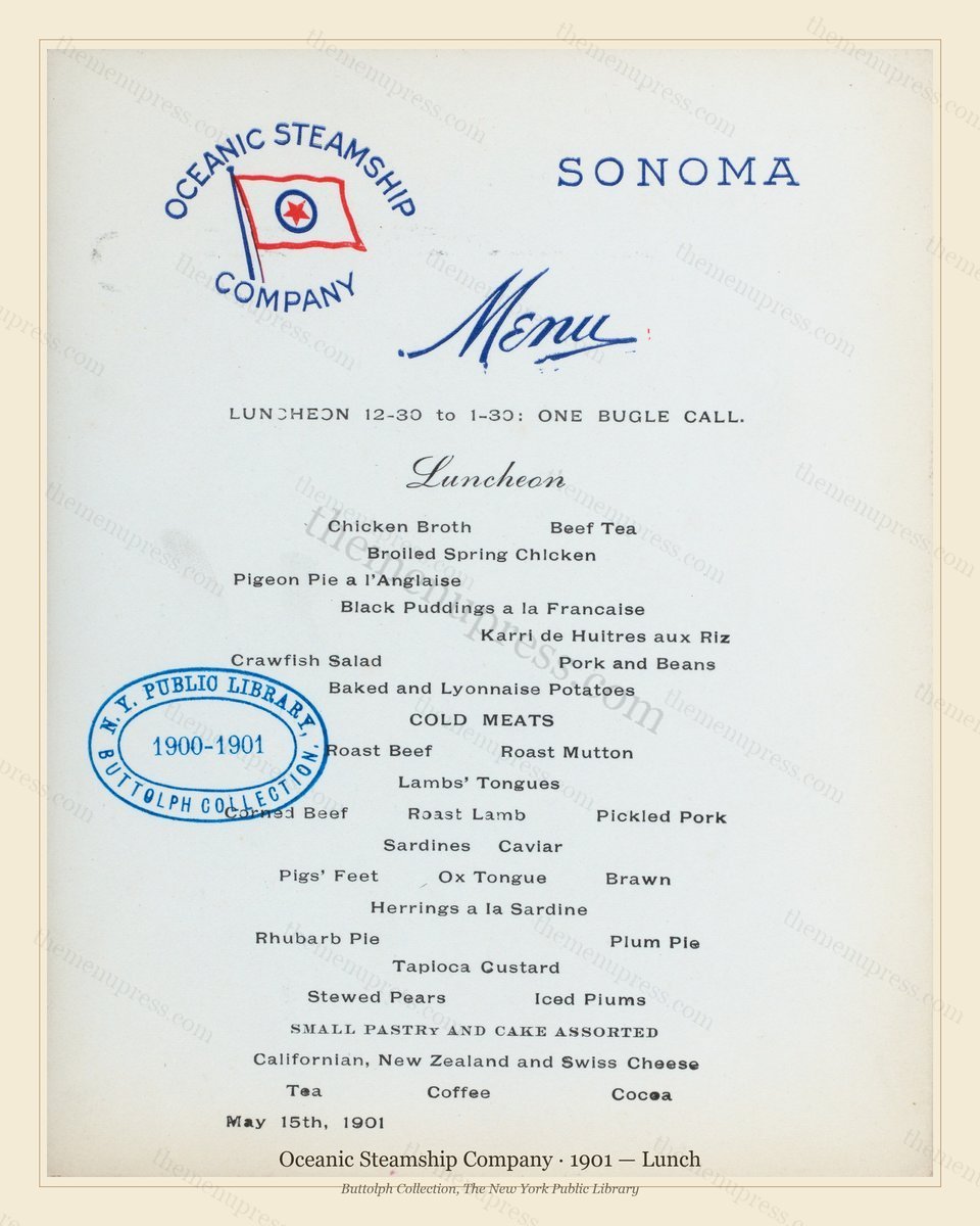 Vintage menu preview — 1901 Vintage Lunch Menu — Oceanic Steamship Company, Transatlantic Ocean Liner C