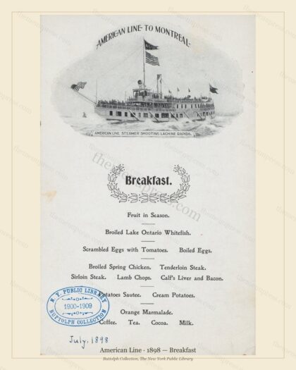 Vintage menu preview — 1898 Vintage Breakfast Menu — American Line, Transatlantic Ocean Liner Card (Com