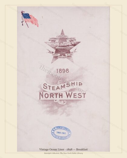 Vintage menu preview — 1898 Vintage Breakfast Menu — Vintage Ocean Liner, Transatlantic Ocean Liner Car