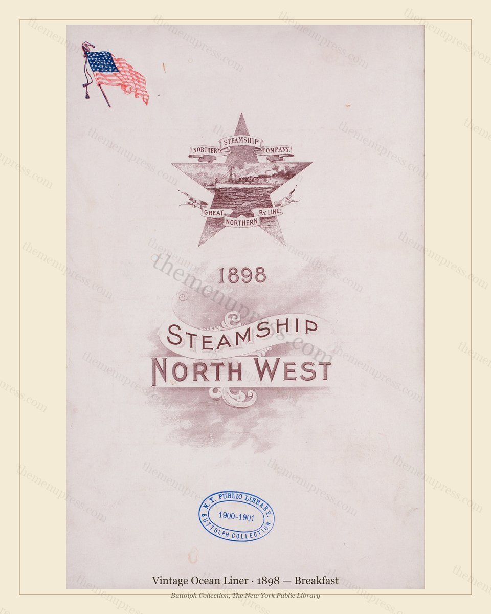Vintage menu preview — 1898 Vintage Breakfast Menu — Vintage Ocean Liner, Transatlantic Ocean Liner Car