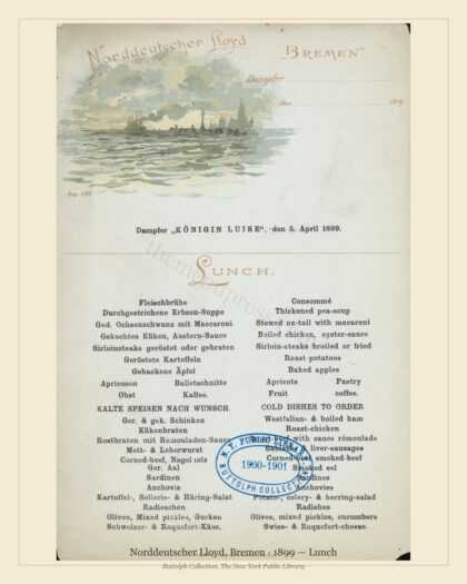 Norddeutscher Lloyd, Bremen · 1899 — Lunch