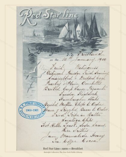 Vintage menu preview — 1900 Vintage Breakfast Menu — Red Star Line, Transatlantic Ocean Liner Card (Com