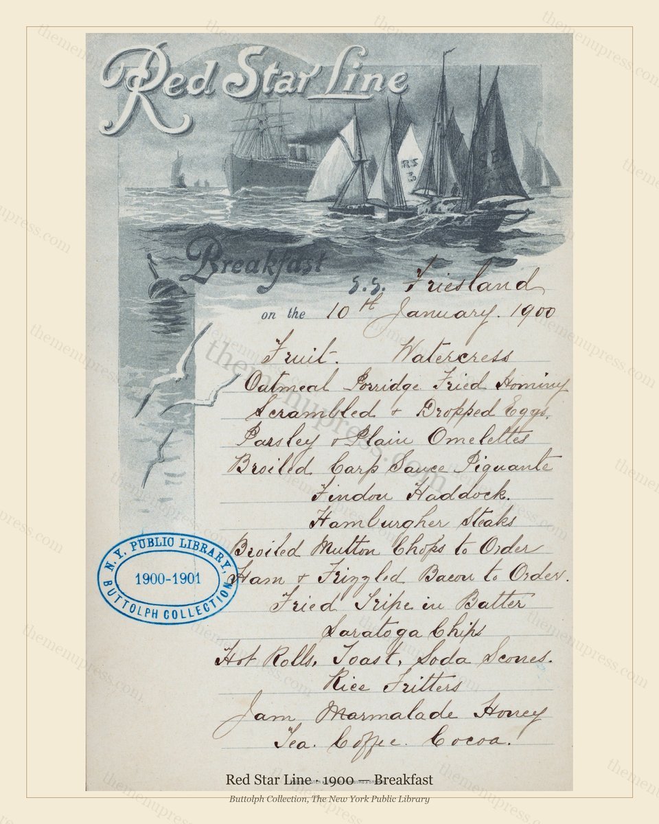 Vintage menu preview — 1900 Vintage Breakfast Menu — Red Star Line, Transatlantic Ocean Liner Card (Com