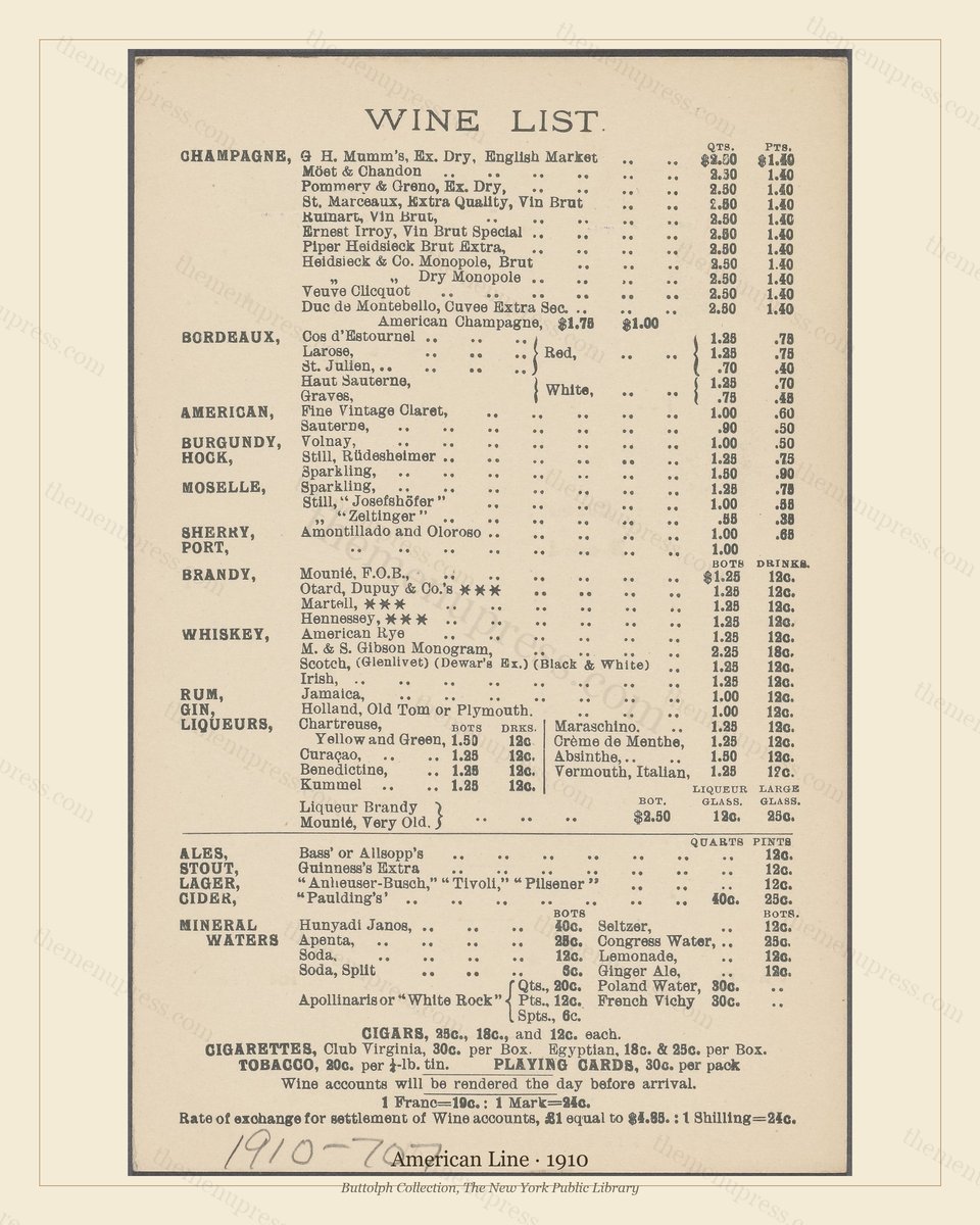 Vintage menu preview — 1910 Vintage Menu Menu — American Line, Transatlantic Ocean Liner Card