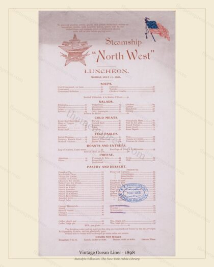 Vintage menu preview — 1898 Vintage Menu Menu — Vintage Ocean Liner, Transatlantic Ocean Liner Card (Co