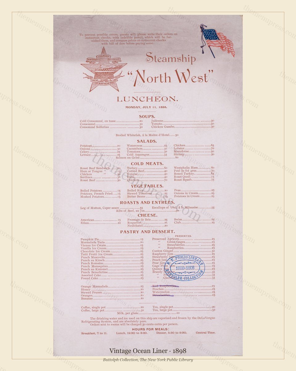 Vintage menu preview — 1898 Vintage Menu Menu — Vintage Ocean Liner, Transatlantic Ocean Liner Card (Co
