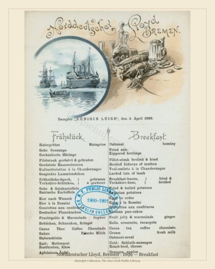 Norddeutscher Lloyd, Bremen · 1899 — Breakfast