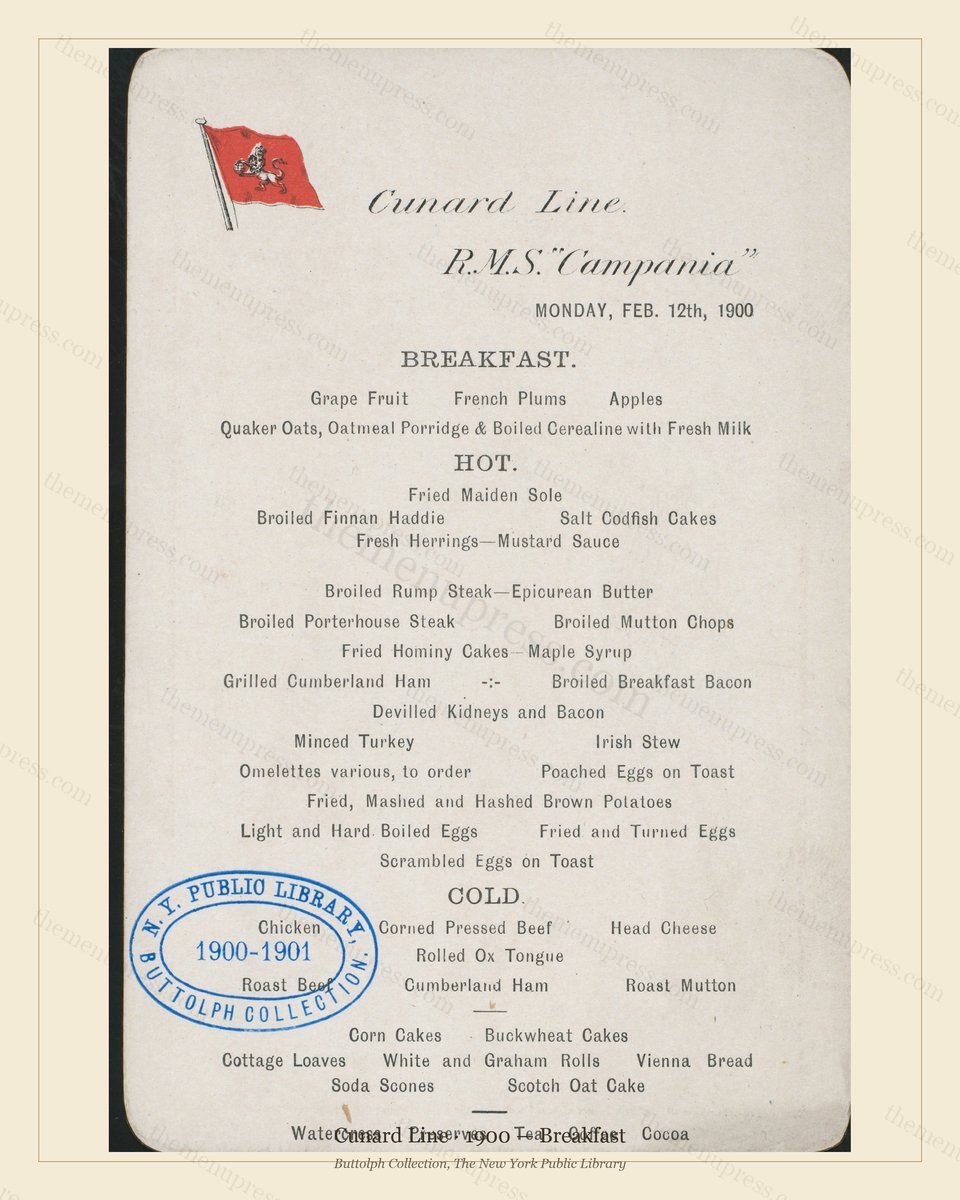Vintage menu preview — 1900 Vintage Breakfast Menu — Cunard Line, Transatlantic Ocean Liner Card