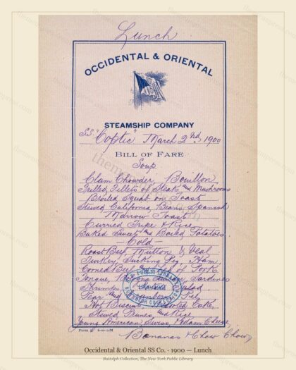 Vintage menu preview — 1900 Vintage Lunch Menu — Occidental & Oriental SS Co., Transatlantic Ocean