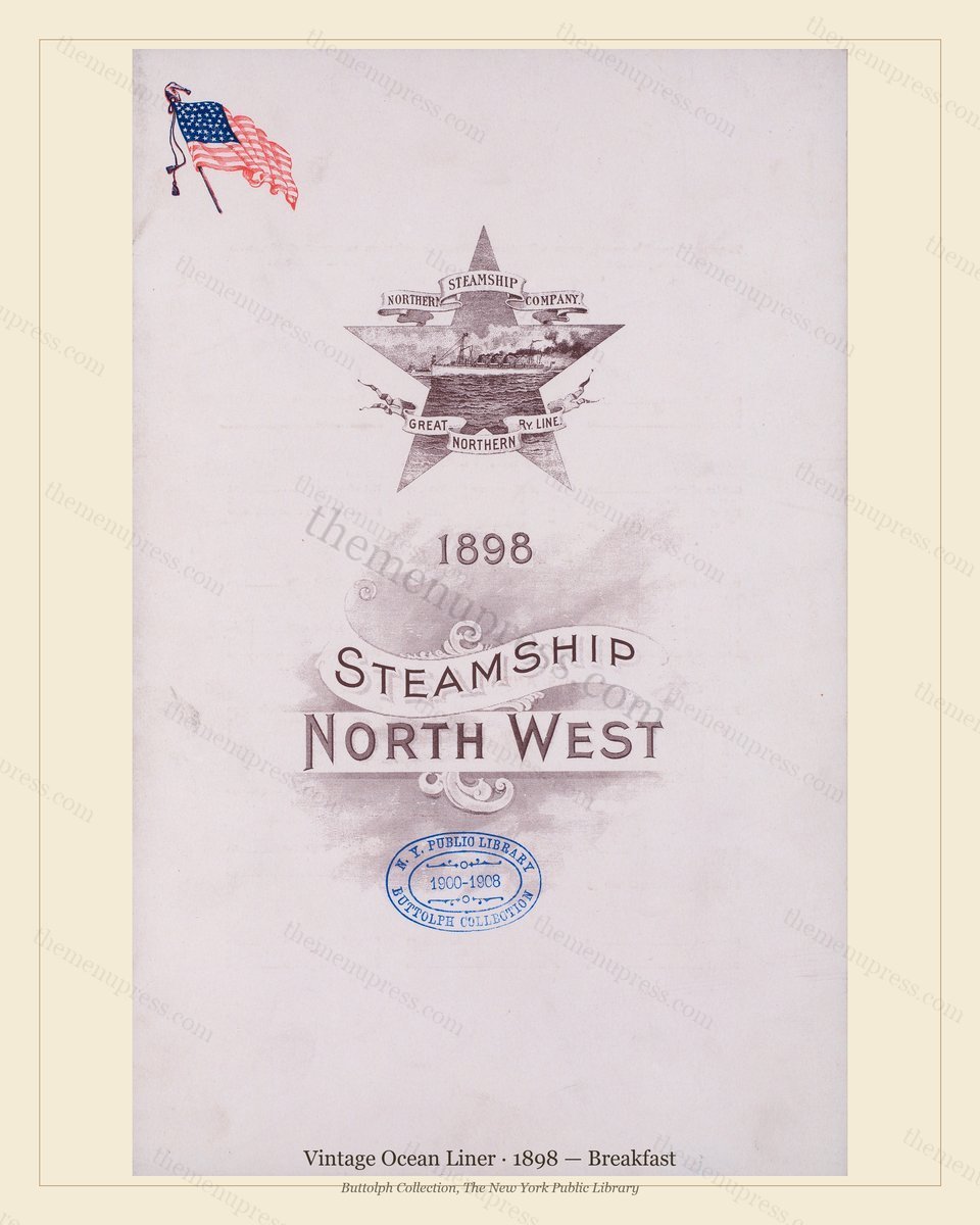 Vintage menu preview — 1898 Vintage Breakfast Menu — Vintage Ocean Liner, Transatlantic Ocean Liner Car