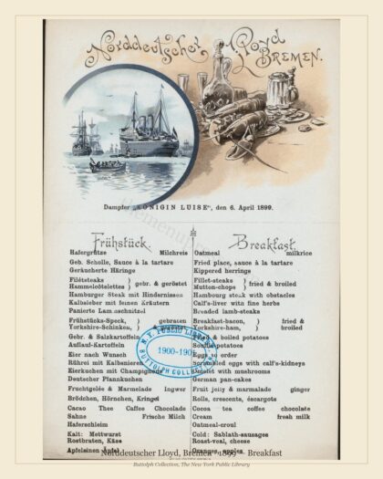 Norddeutscher Lloyd, Bremen · 1899 — Breakfast