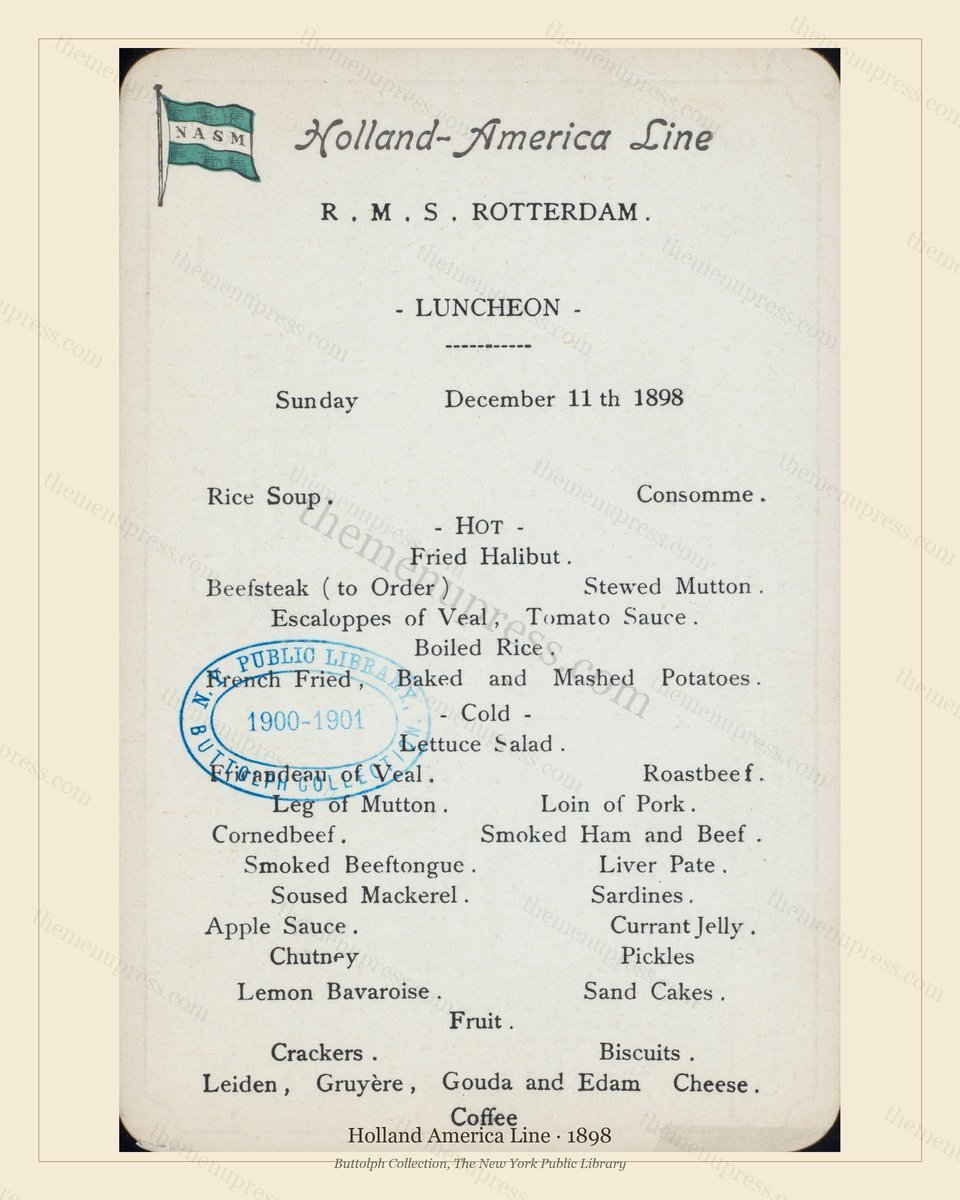 Vintage menu preview — 1898 Vintage Menu Menu — Holland America Line, Transatlantic Ocean Liner Card (C