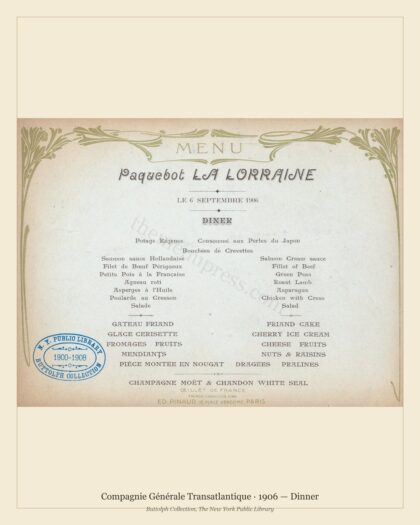 Compagnie Générale Transatlantique · 1906 — Dinner