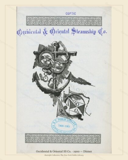 Vintage menu preview — 1900 Vintage Dinner Menu — Occidental & Oriental SS Co., Transatlantic Ocean