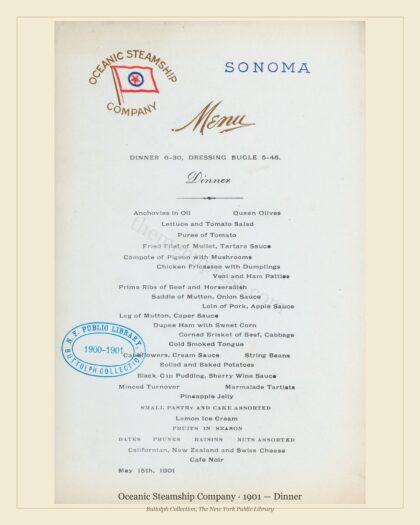 Oceanic Steamship Company · 1901 — Dinner
