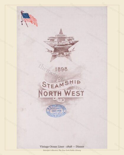 Vintage menu preview — 1898 Vintage Dinner Menu — Vintage Ocean Liner, Transatlantic Ocean Liner Card (