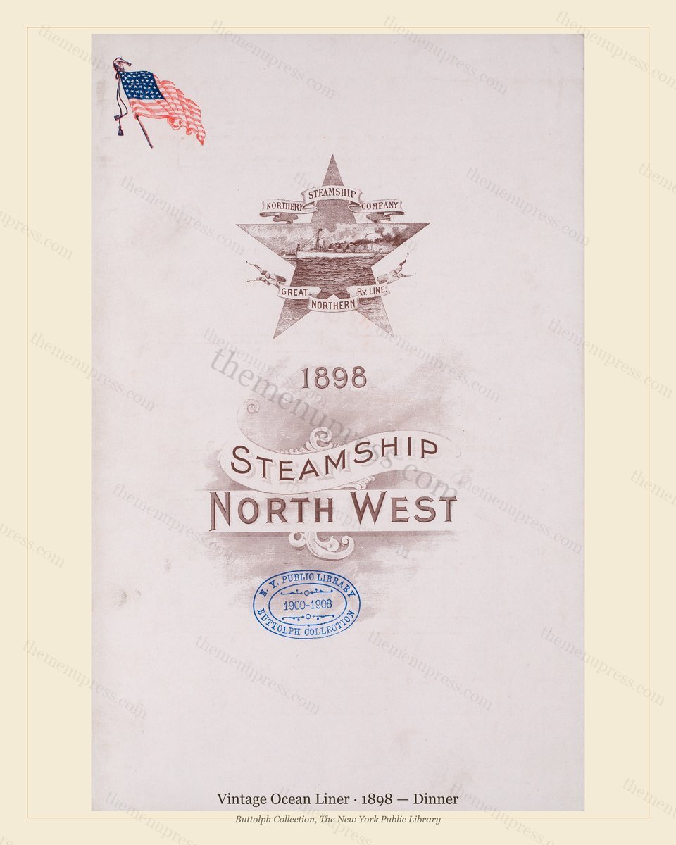 Vintage menu preview — 1898 Vintage Dinner Menu — Vintage Ocean Liner, Transatlantic Ocean Liner Card (