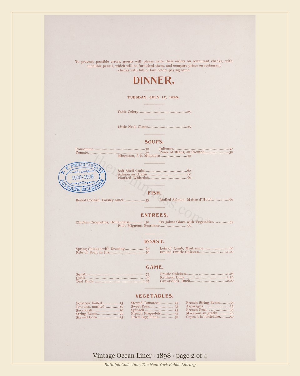 Vintage menu — page 2 of 3