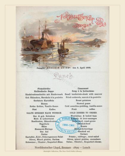 Norddeutscher Lloyd, Bremen · 1899 — Lunch