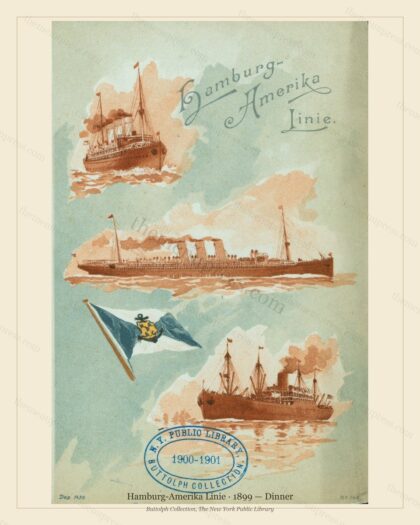 Vintage menu preview — 1899 Vintage Dinner Menu — Hamburg-Amerika Linie, Transatlantic Ocean Liner Card