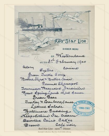 Vintage menu preview — 1900 Vintage Dinner Menu — Red Star Line, Transatlantic Ocean Liner Card (Comple