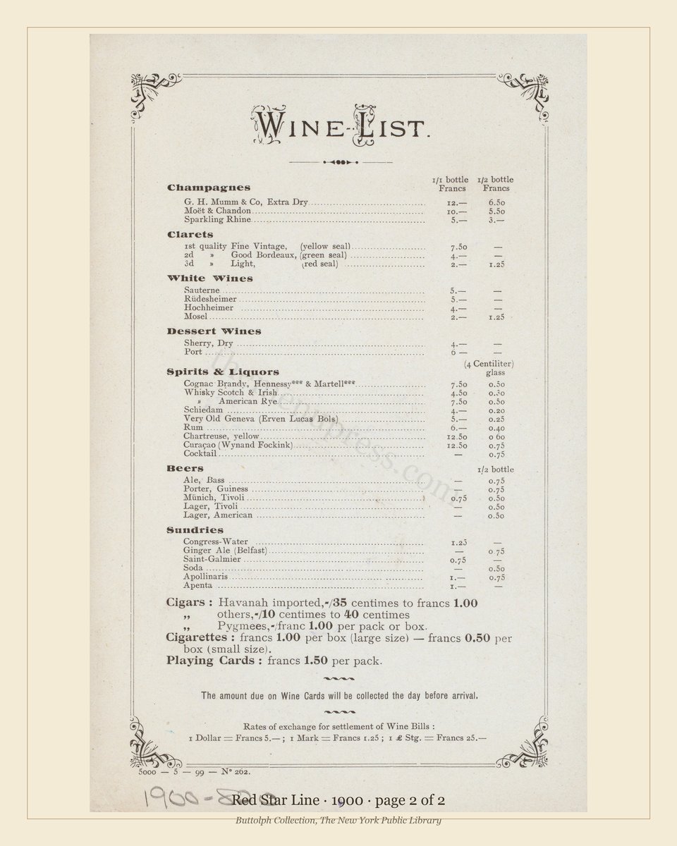 Vintage menu — page 2 of 2